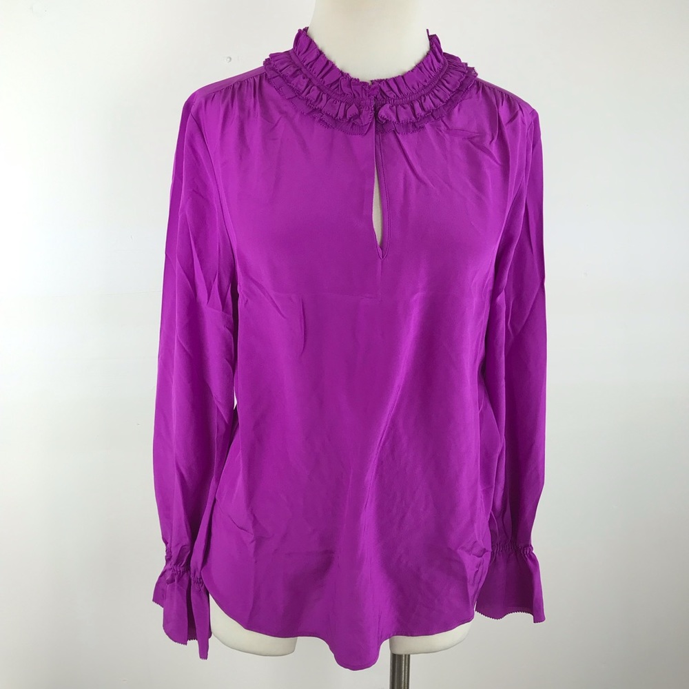 J. Crew Ruffle-neck Long Sleeve Silk Blouse